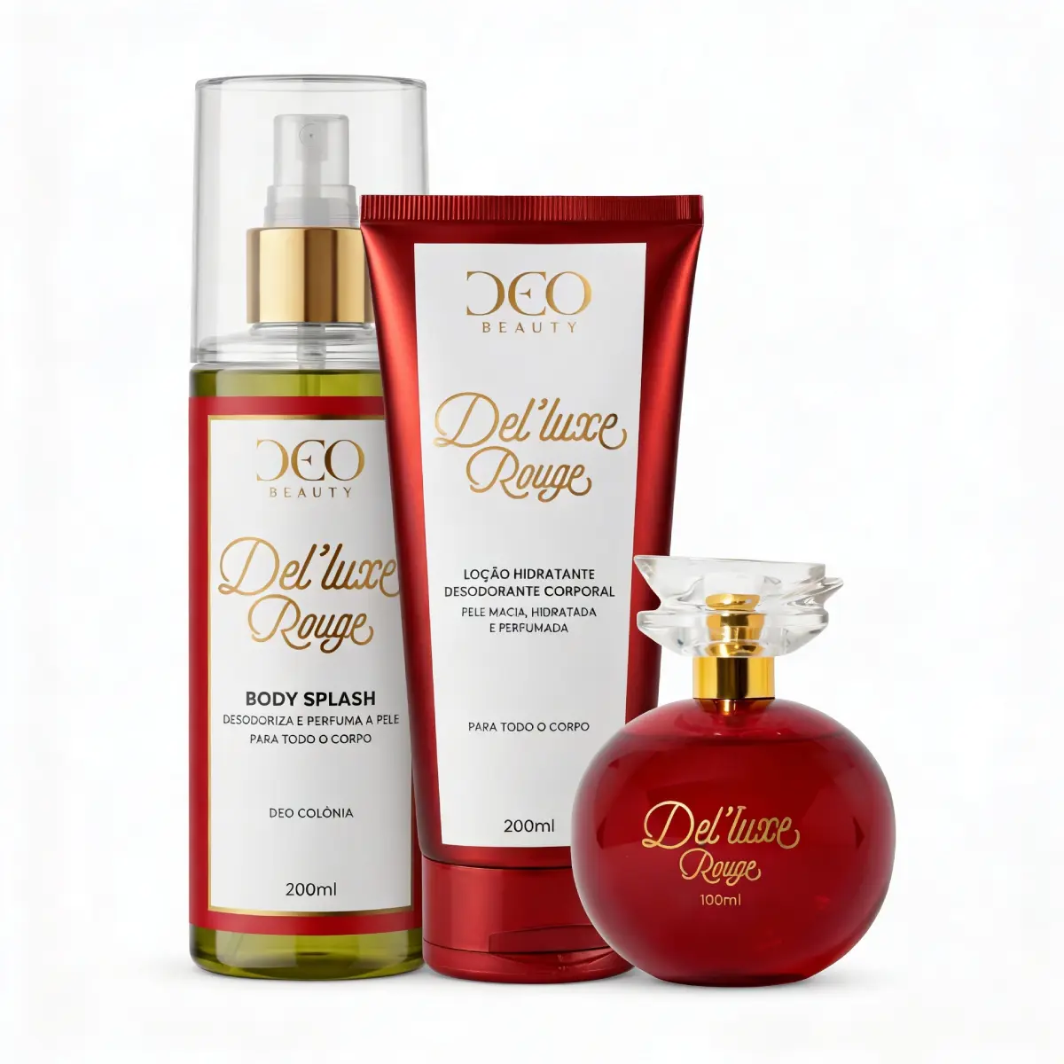 Kit completo del'luxe rouge  - (perfume 100 ml + hidratante 200 ml + body splash 200 ml)